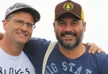 Are dads a joke? Peter Kelly and Luke Elliot at this year’s Blokes Day Out in Geelong.